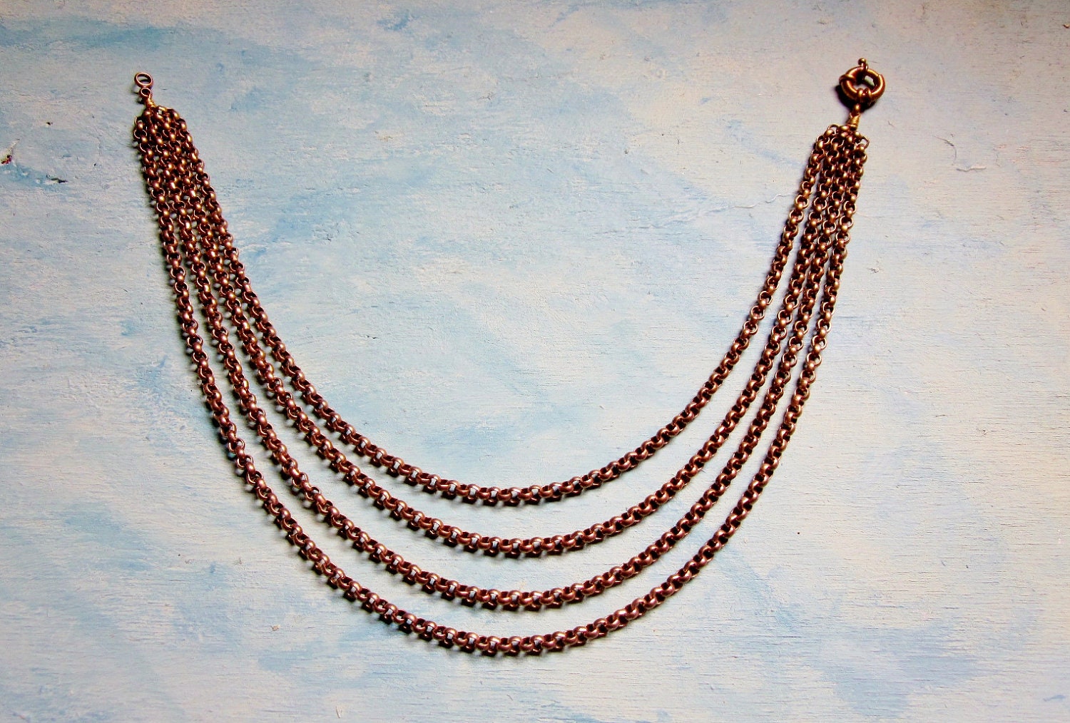 Brass Statement Necklace Art Deco Jewelry Rollo Link Multi Chain Swag Collar Vintage 1930s Jewelry