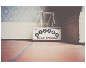 milk bottle color photo print - whimsical fine art still life photography, vintage, rustic, caddy, home
