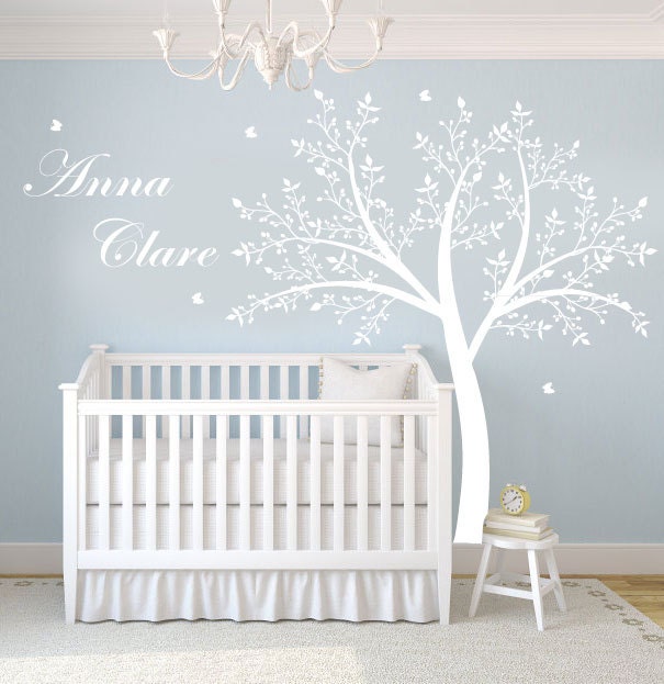 Children's Tree Decal - Vinyl Wall Decals - nursery decals with Butterflies,TREE & name monogram