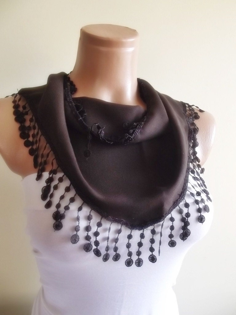 Pashmina scarf with lace christmas gift for her scarf stylish dark brown chocolate