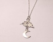 Sterling silver cloudy starry night pendant, cloud and moon