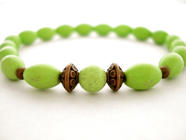 Green Turquoise Meditation Bracelet, Turquoise Copper Beaded Bracelet, Meditation Jewelry
