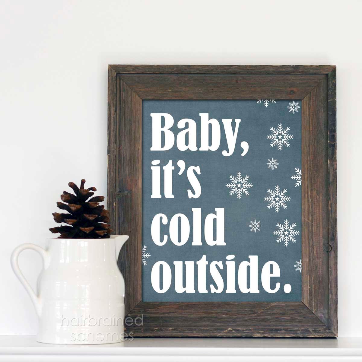 Digital Art Christmas Print Poster Baby It's Cold Outside Snowflake Art Print - Denim Blue Snowflakes - hairbrainedschemes