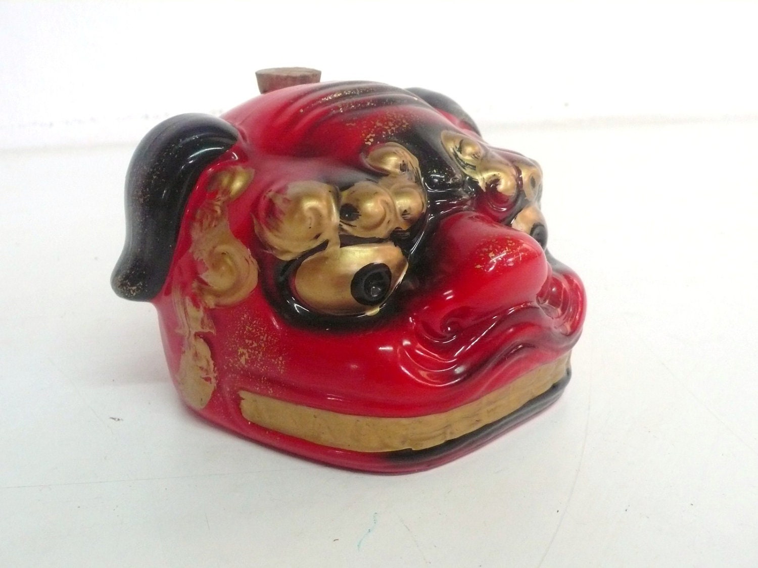 Vintage  porcelain bottle   foo dragon dog head