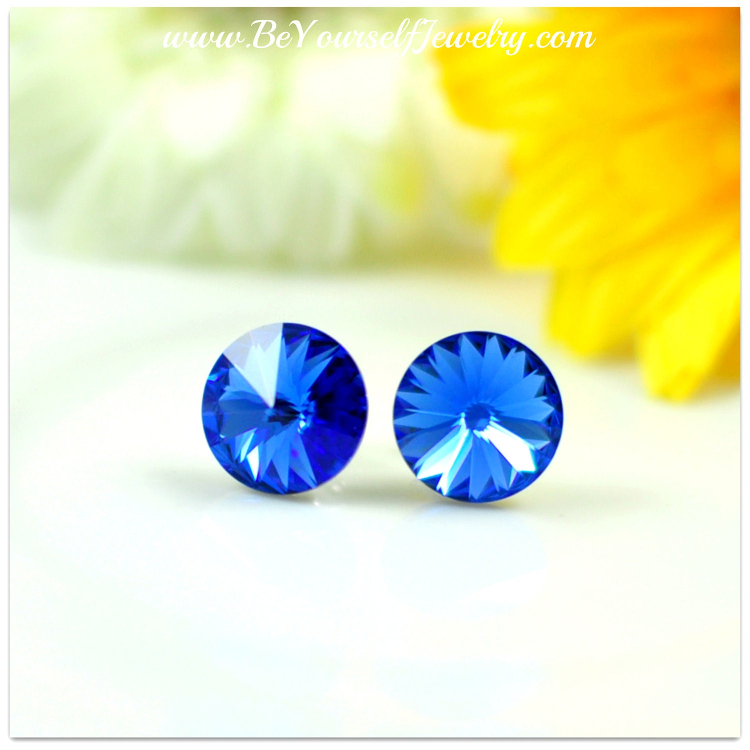 Royal Blue Earrings Swarovski Crystal Sapphire Rivoli Stud Earrings Bridesmaid Gift Hypoallergenic Something Blue Cobalt Blue Bright Colors