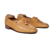 Vintage Men's Italian Tassel Loafers Camel Leather Whip Stich Tops size 9