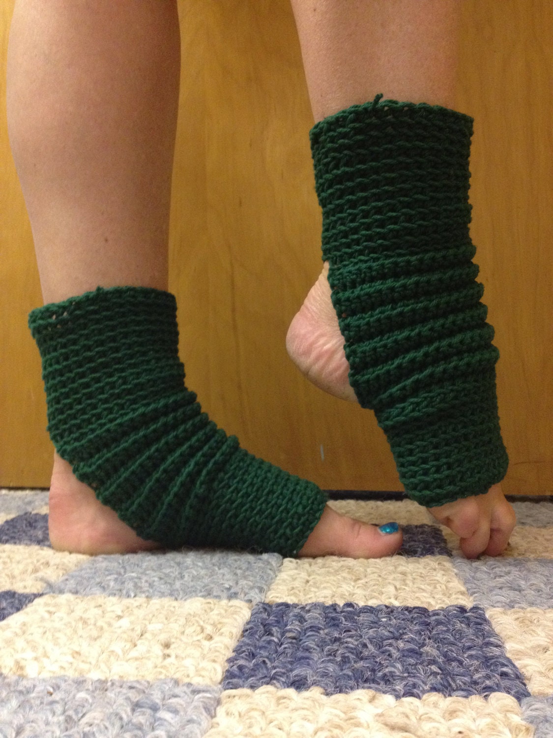 Yoga Socks in Forest Green Cotton US Grown -- for Yoga, Pilates, Dance, Pedicures