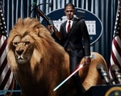 Obama Riding a Lion HQ 11x17 Print