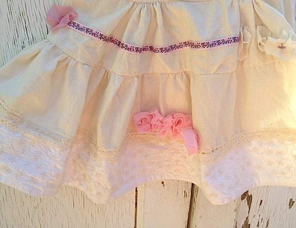 CUSTOM  Made to order baby rustic boho prairie rustic cowgirl ecru pinks pale green roses lace handmade dress