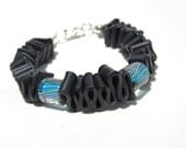 Upcycled Recycled / Inner Tube / Bracelet / Jewelry / Eco Friendly / Glass / Black Rubber / Ribbon Candy