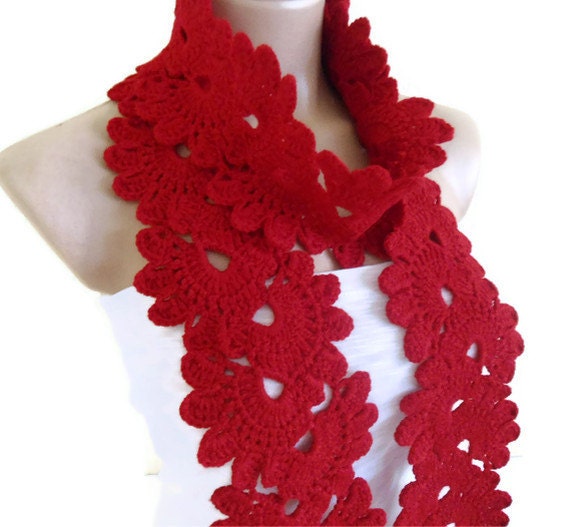 Ready to ship Crocheted Venetian red, Lace Neckwarmer,fashion,autumn,Holiday Accessories,Christmas,Halloween,gift