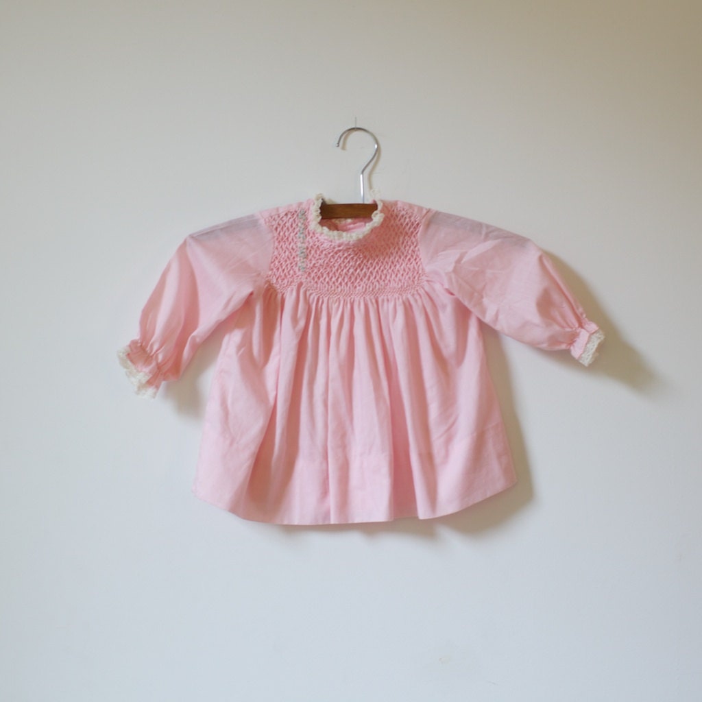 Vintage Polly Flinders Pink Smocked Dress (12-18 months)