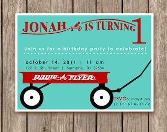 Radio Flyer Red Wagon Invitation - perfect for a birthday party for any little girl or boy - customized to any color (DEPOSIT)