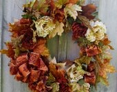 Fall Wreaths, Autumn Floral Wreath, Elegant, Designer Decor, Peonies, Leaves