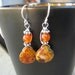 tigerskin glass and tangerine orange agate wire wrapped gemstone silver earrings