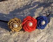 Vintage Inspired Pearl Rosette Headband in Patriotic Triplets