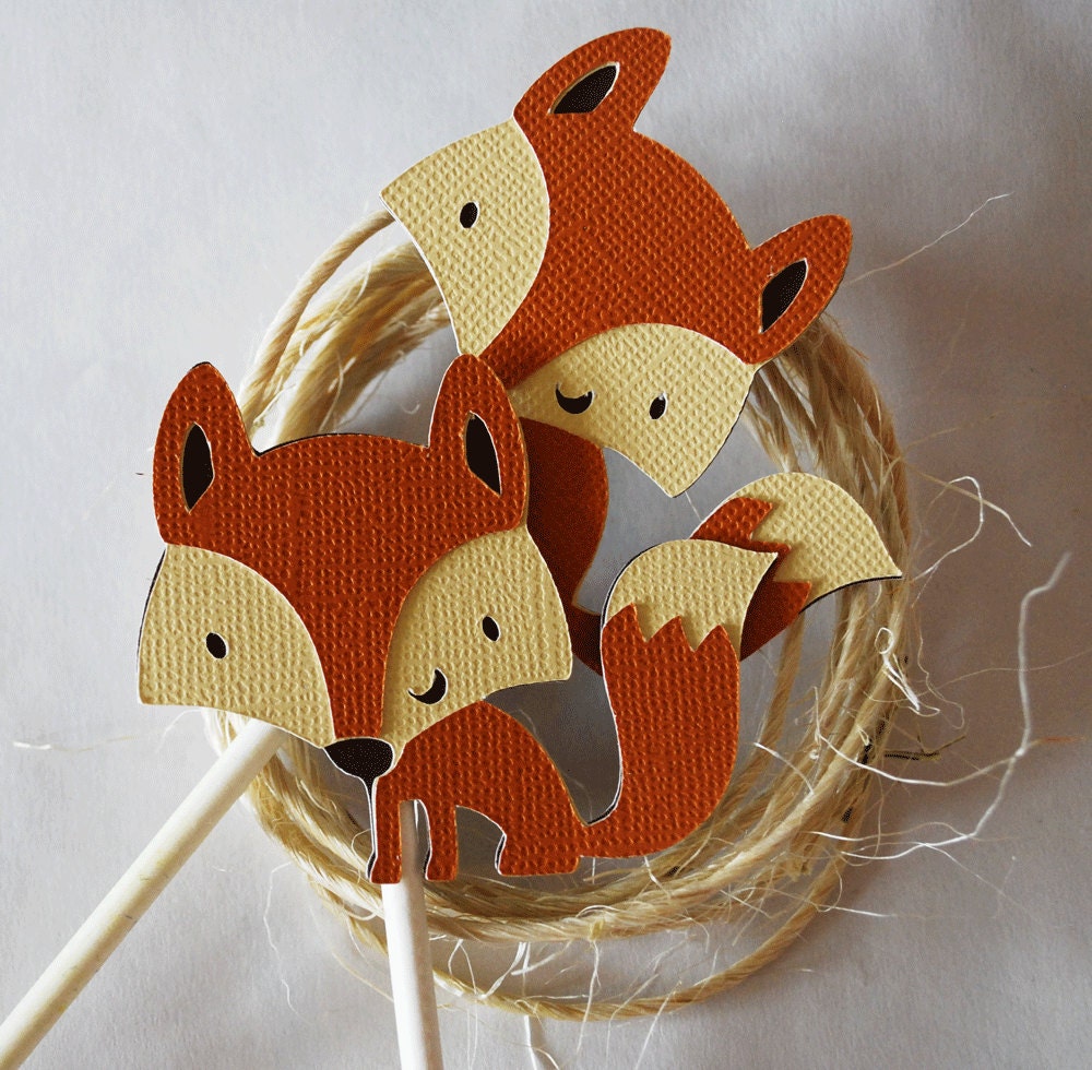 Woodland Fox Cupcake Toppers In Your Choice of Color Qty 12 By Your Little Cupcake - YourlittleCupcake