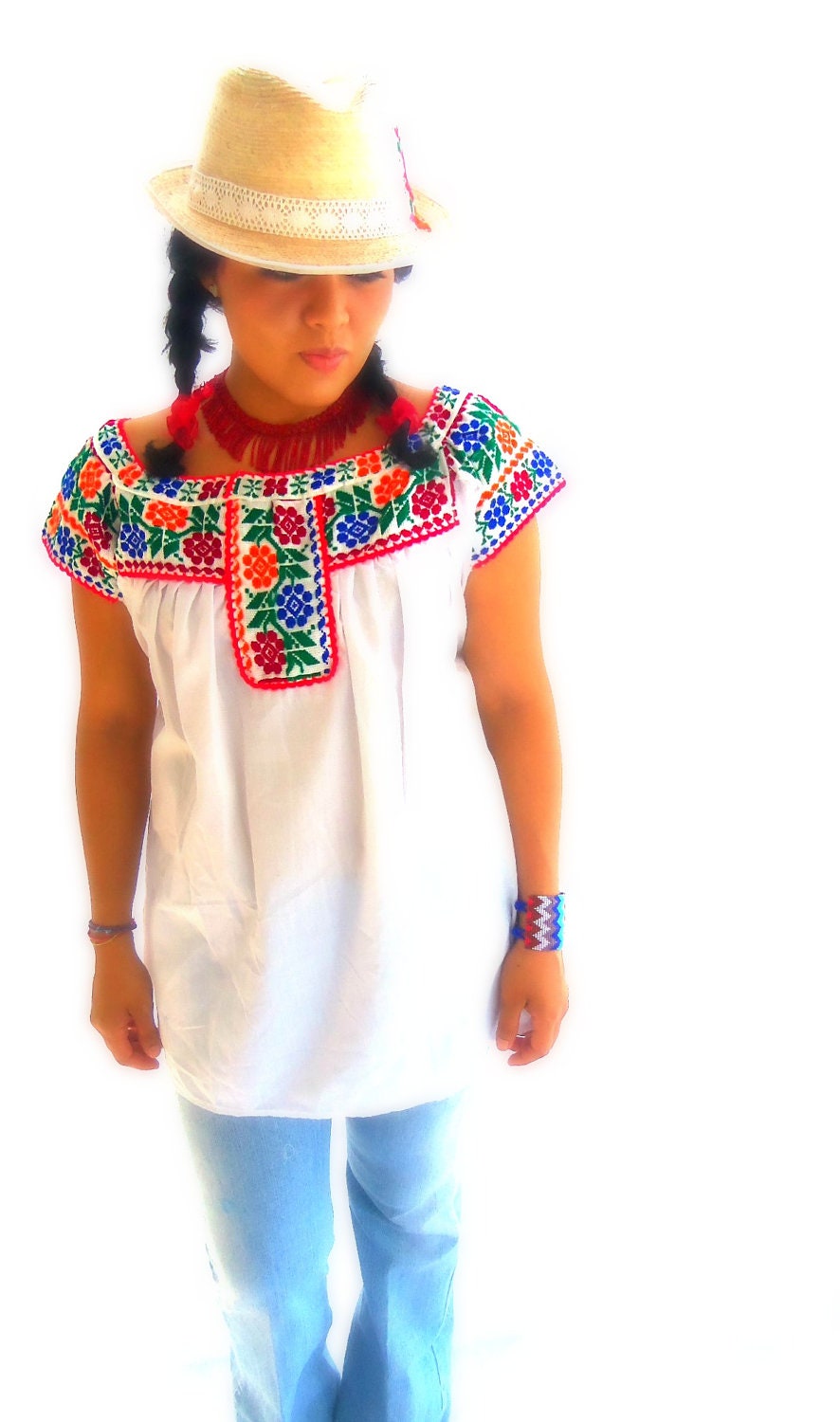 Flores de Oaxaca Peasant Mexican Embroidered Bohemian Blouse