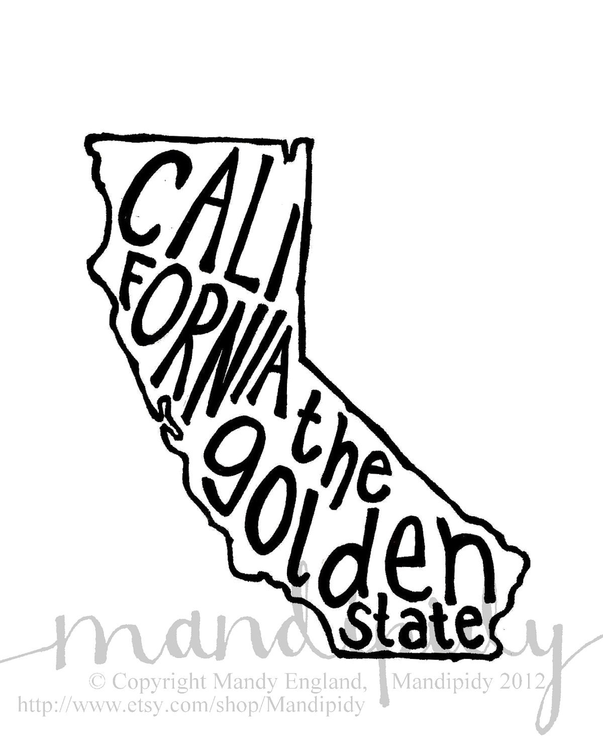 California The Golden State - Place I Love Print - White Background - 8x10 Illustrated Print