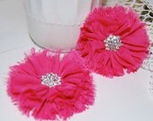 2 pcs-  Fushia Raspberry Hot Pink Chiffon Shabby Frayed Fabric hair Flowers heads for headbands brooches  - 2 1/2"  Candace Collection