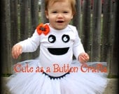 Adorable infant toddler Ghost tutu costume with hair bow newborn 3 months 6 months 9 months 12 months 18 months