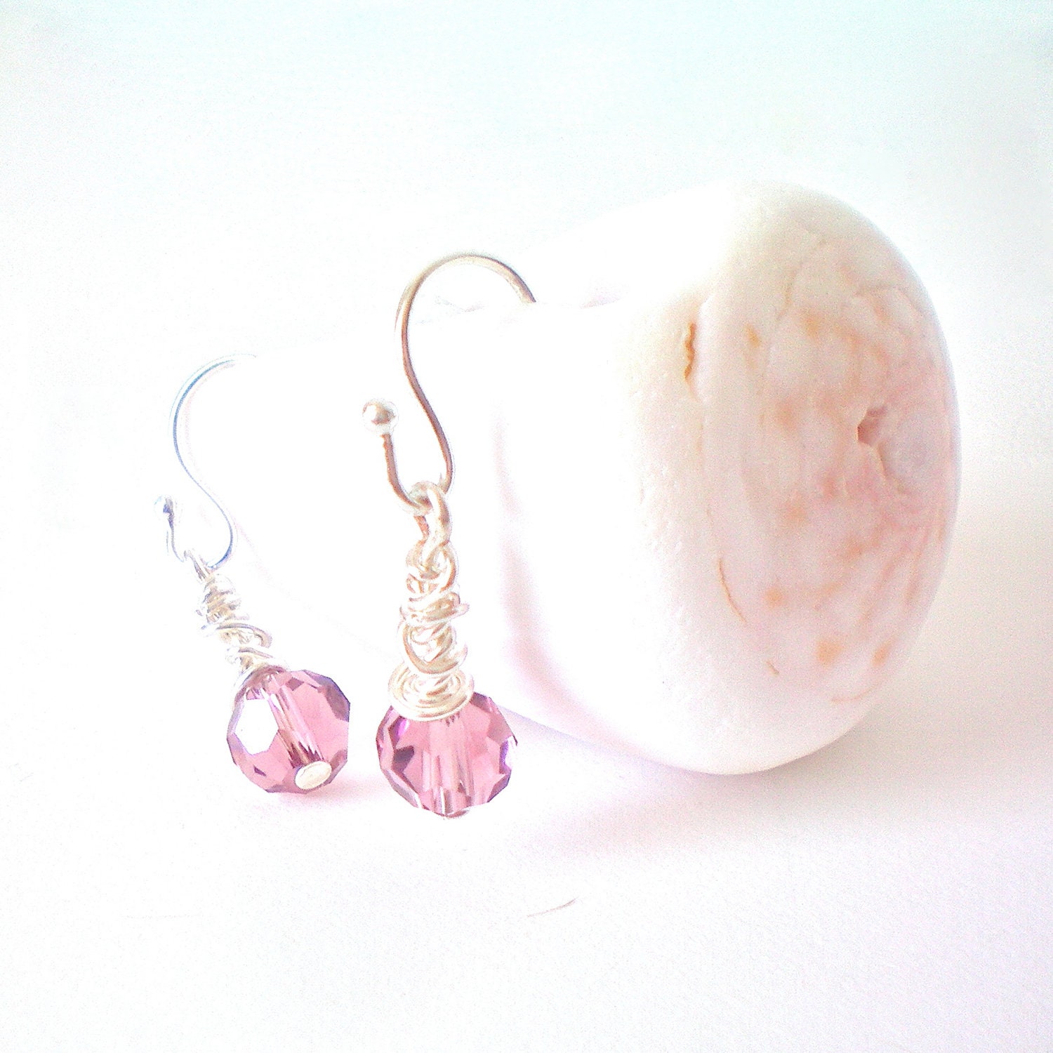 purple crystal wire wrapped earring