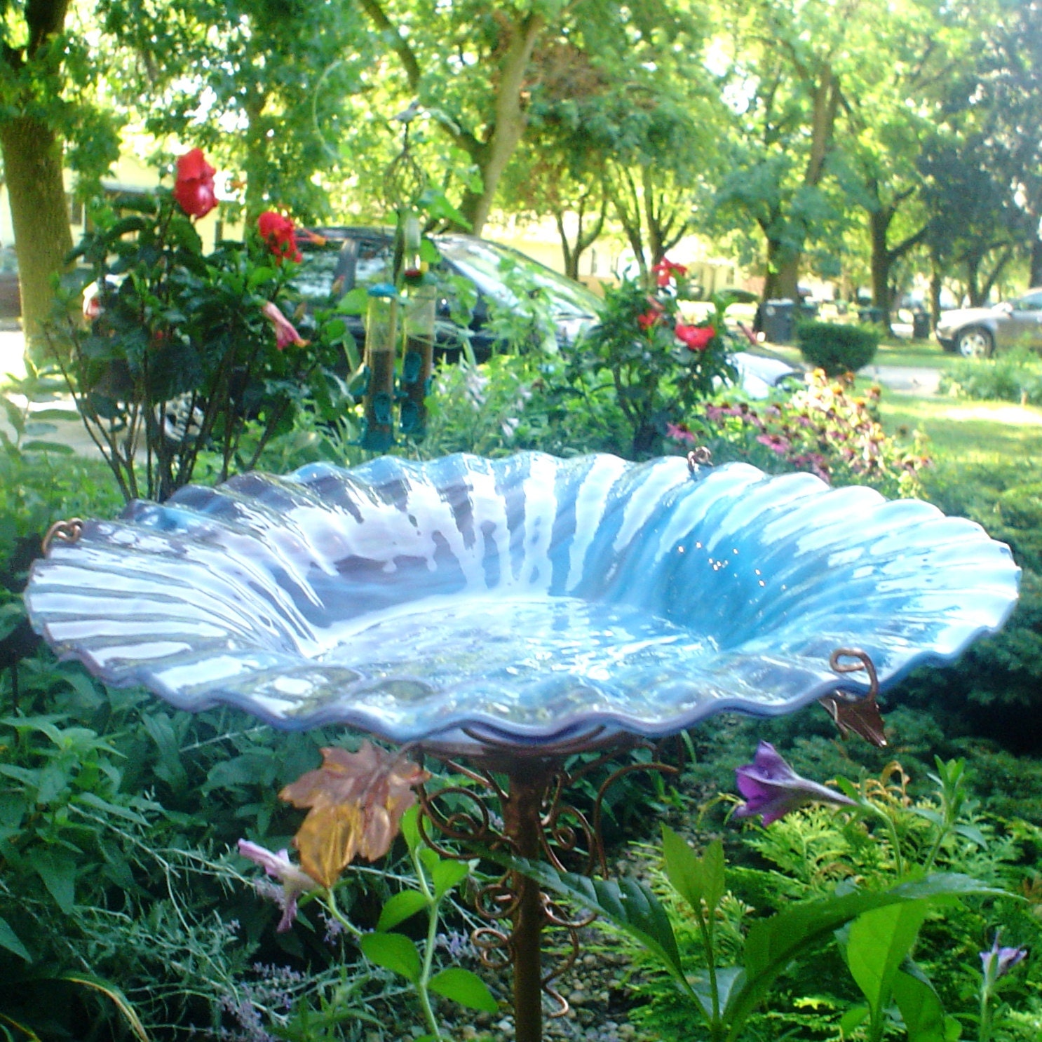 Items similar to Glass BIRD BATH, Purple, Plum, and Aqua, stained glass