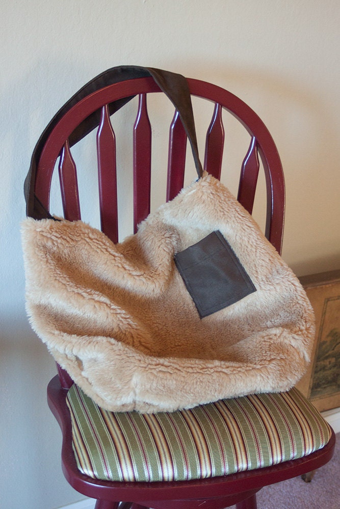 Large Tan/Brown Repurposed Faux Fur Hobo Bag