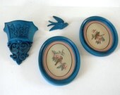Upcycled Homco Wall Decor - Shabby and Chic Teal Wall Collection -