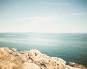 Fine Art Photography - ocean photography - blue beige brown white maine sea landscape coastal wall art - 8x10 Photograph, "Scenic Overlook"