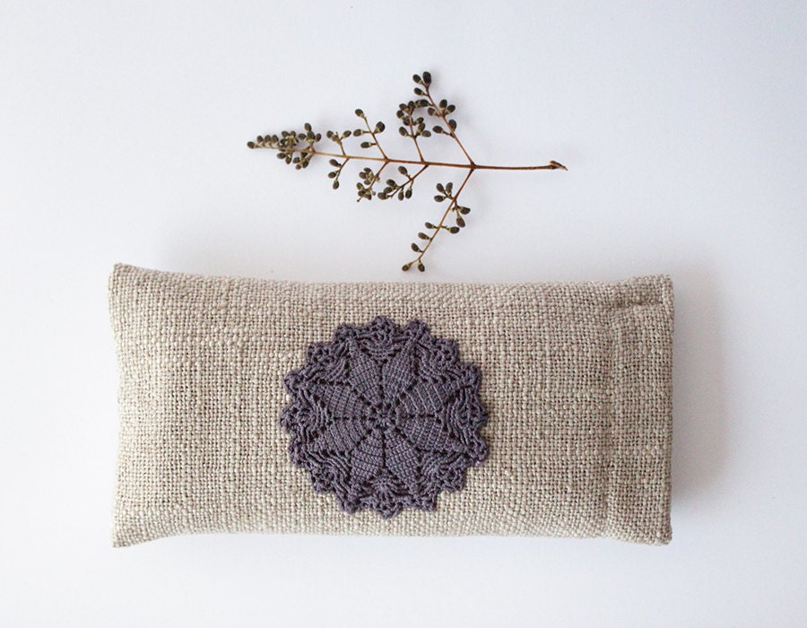 SALE Beautiful rustic eyeglasses case Crochet lace decor Monochrome Natural neutral colors