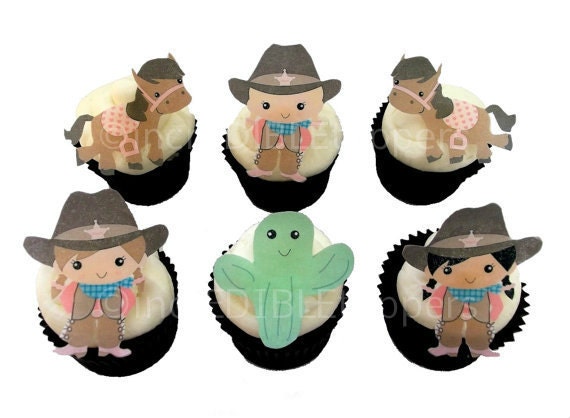 12 EDIBLE COWGIRL Cupcake Toppers - Theme Birthday Party Decorations