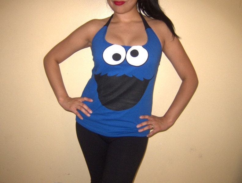 Sesame Street COOKIE MONSTER Womens Custom Diy Halter Top / Tshirt / Shirt / Tank
