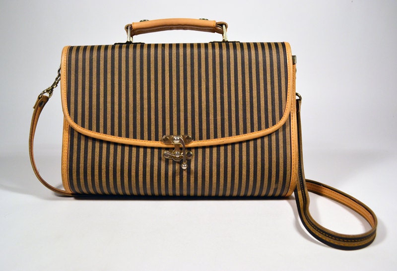 Vintage 80s Fendi Style Hardcase Satchel Stripe Purse