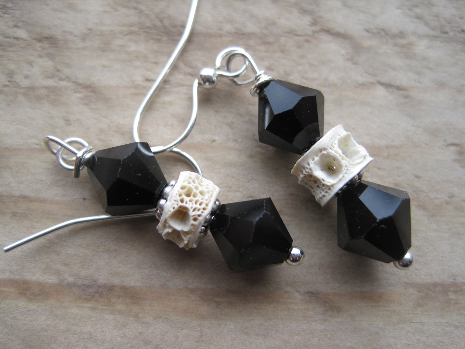 Black Tribal Eco-Friendly Upcycled Wild Alaska Salmon Vertebrae Fishing Dangle Earrings