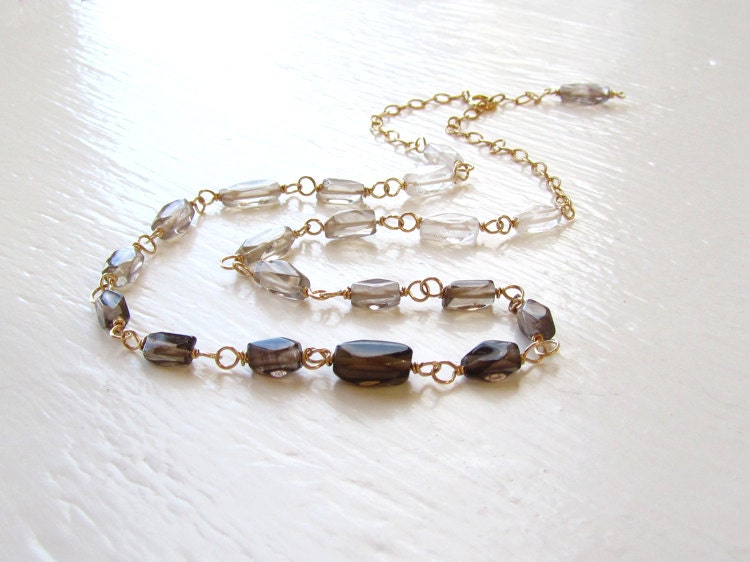 Ombre Smoky Quartz Collar Necklace : Shaded Crystal Necklace, Handmade Gold Necklace, Choker Statement Spring Jewelry