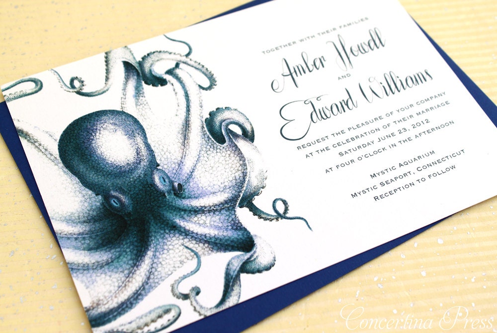 Navy Octopus Wedding Invitations - Sample