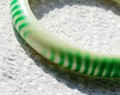 Vintage Bangle Bracelet, MOD Green Cream Striped Lucite Plastic, 1960s Mad Men, Spring Summer Jewelry