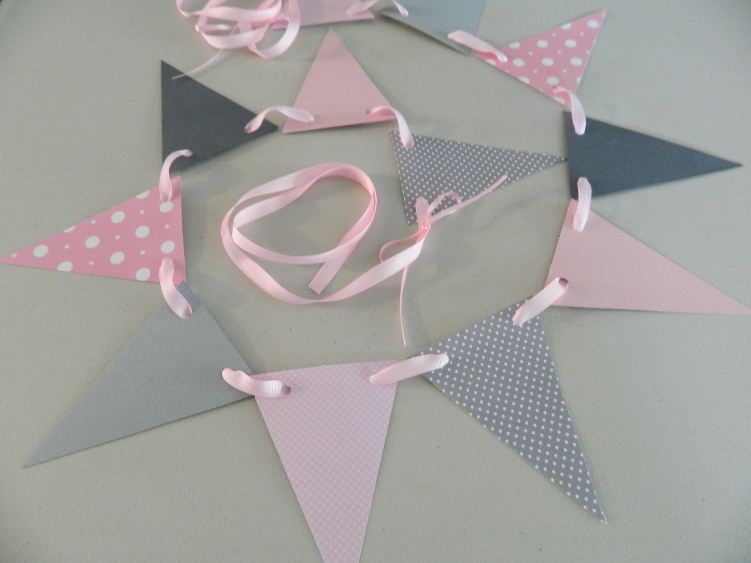 Pink and Gray Paper Pennant Garland- Wedding Reception Decor - Birthday Party Photo Prop -Kids Room Decor Bridal Shower Decoration