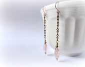 Maple Syrup drops - Minimalist Long earrings,peach pink flamingo Czech glass drops coppertone brass chain Bridesmaid gift For her