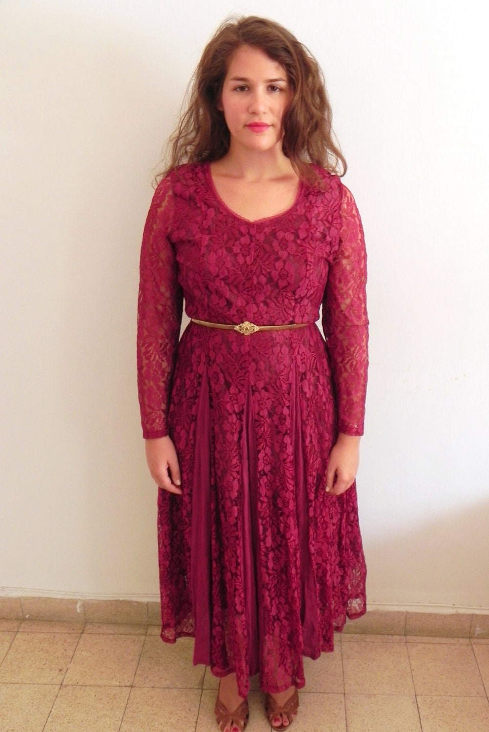 Burgundy Lace Maxi Dress - SALE