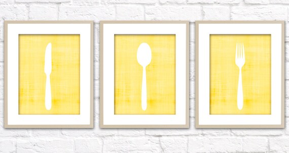 Utensil Set of 3 Art Prints / Choose your Colors / 8x10 / Wall Art Poster