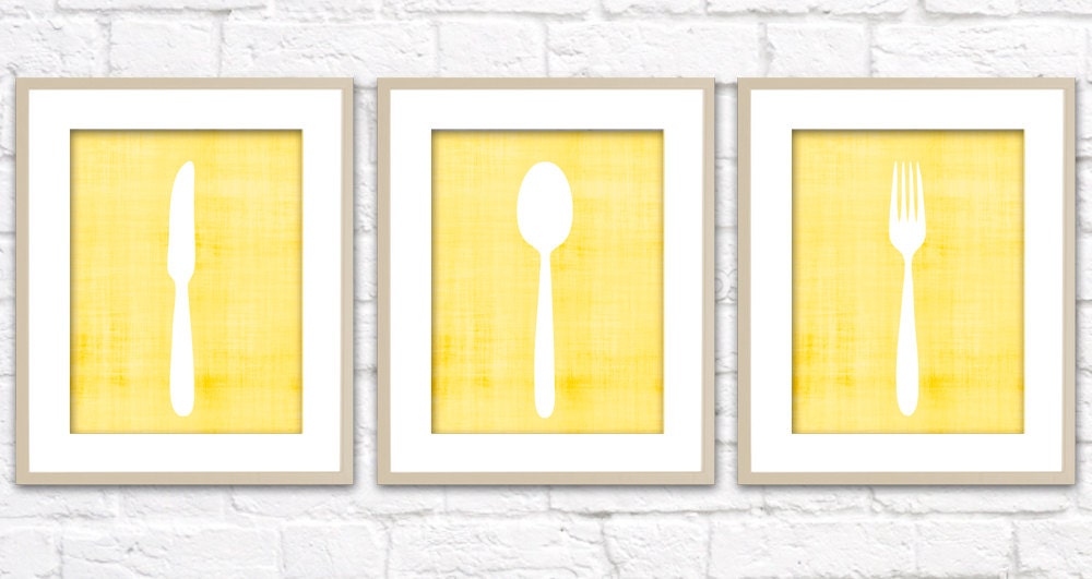 Utensil Set of 3 Art Prints / Choose your Colors / 8x10 / Wall Art Poster