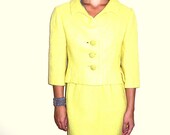 Vintage 50s Yellow DAYTONS OVAL ROOM Tweed Skirt Suit Small S