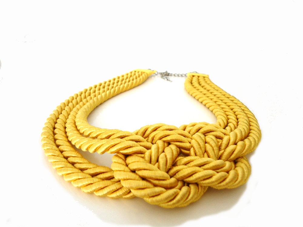 Yellow Nautical  Knot Rope Infinity Statement Necklace