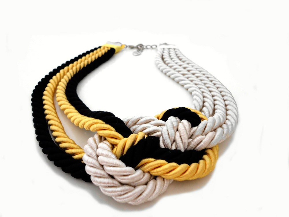Ivory Yellow Black Nautical Sailor's Knot Rope Infinity Necklace