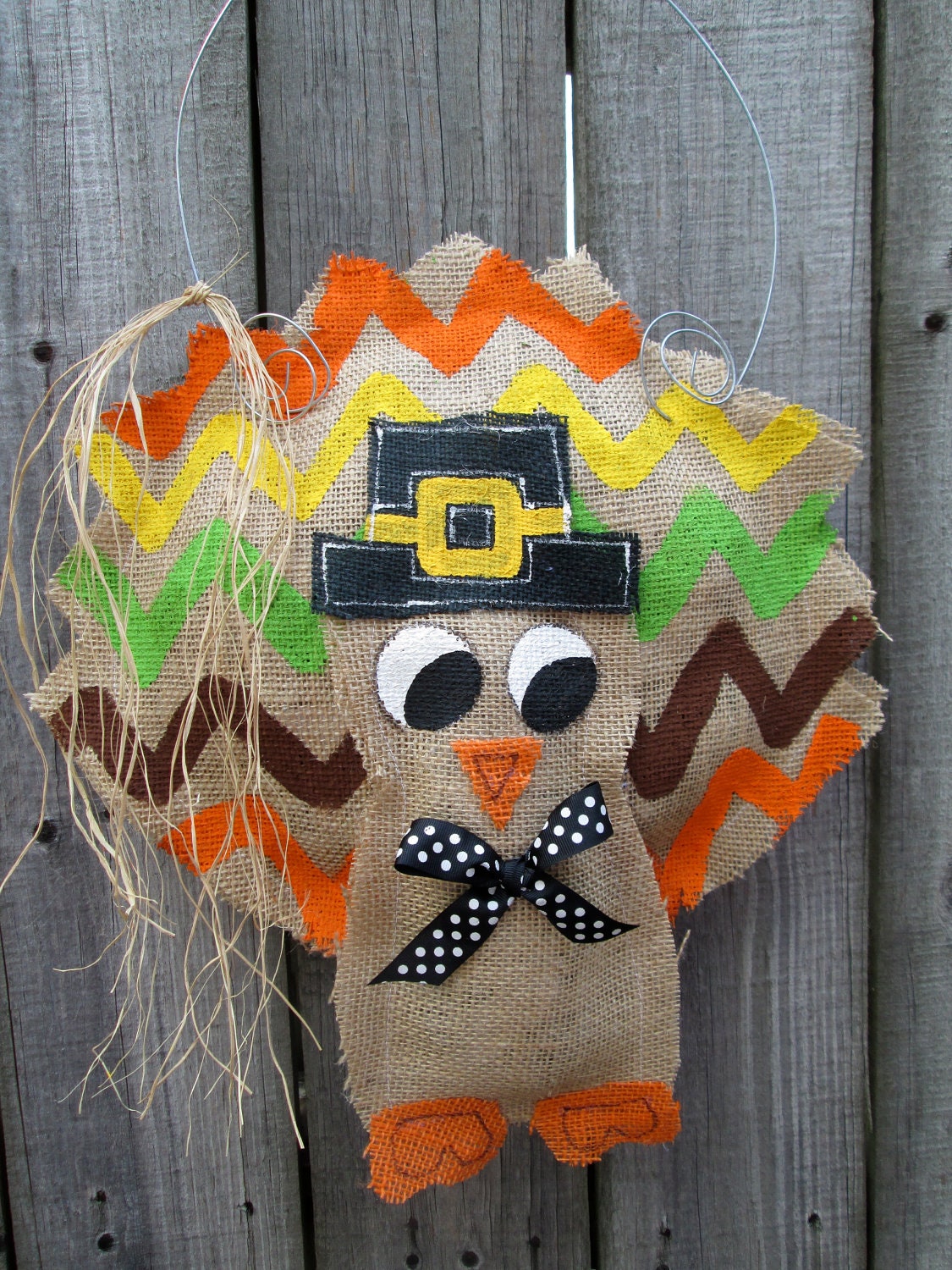 Thanksgiving Turkey Burlap Door Hanger Door Decoration Chevron Pattern