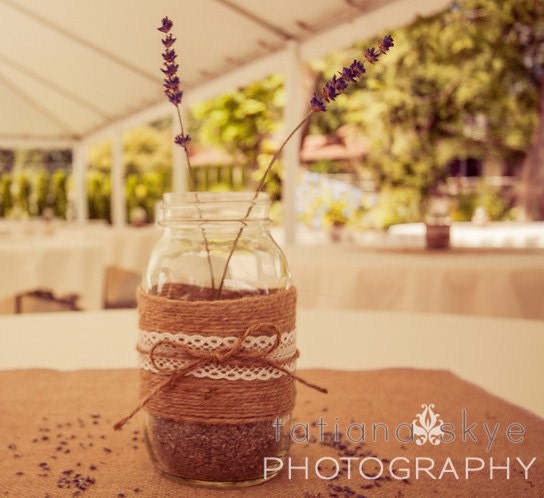 BURLAP LACE MASON Jars Summer Wedding Spring Wedding Decor Cottage Decor Bride Groom Rustic Farm House Shabby chic ocean Glass Decoration