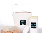 Sexy Legs to Go - Gift Set contains Shaving Soap for Ladies, Sweet Stuff Solid Lotion Bar and Wooden Soap Dish