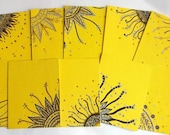Pack of FIVE ASSORTED Hand Drawn Note Cards in Yellow - Envelopes included